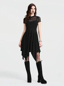 Breakform Women's Gothic Style Sexy Music Festival Adjustable Strap Asymmetrical Hem Fitted Long Dress - Black - View 1