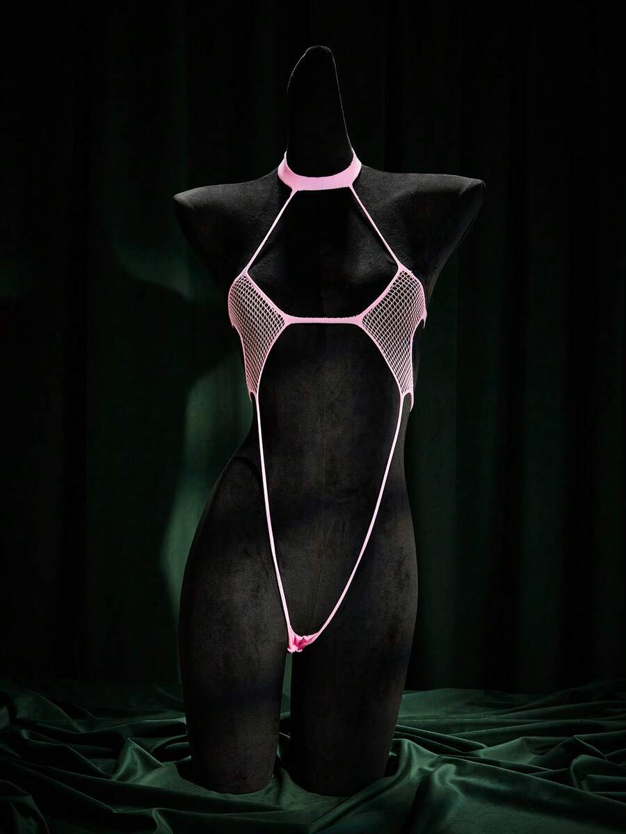 SpicyHot Y2K Neon Green Sheer High Stretch Mesh Sexy Jumpsuit For Women - Pink - View 1