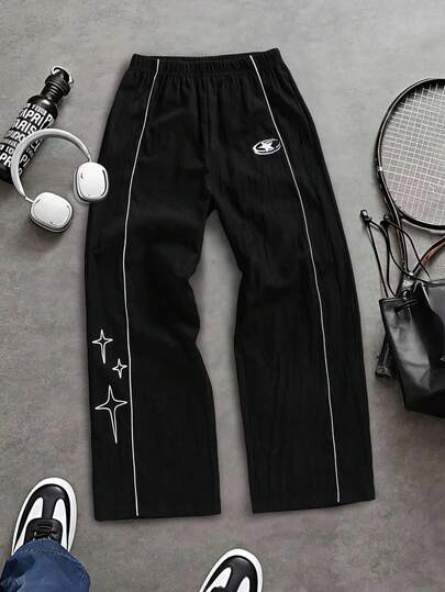 Coolqubz 1pc Boys' Casual Solid Color Straight Leg Pants, Contrast Drawstring Design, Comfortable Fabric, Versatile For All Seasons