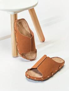 Mini mi #SweetBloom 儿童侧边花朵装饰宽底软鞋垫棕褐色拖鞋——可爱、舒适，是夏季的完美之选 - 紫紅色 - 查看 1