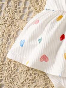 Vintaside Kids Đầm đơn giản cho bé sơ sinh, chất liệu vải gân, in hình trái tim nhiều màu sắc, kèm băng đô nơ, thích hợp mặc hàng ngày, mùa xuân/hè. - trắng - Xem 5