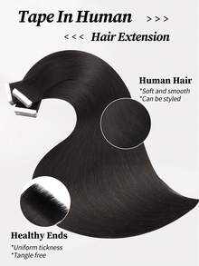 60pcs Tape In Hair Extensions 100% Human Hair #NC Natural Black Straight Style In 14-22 Inch Lengths Extensions Silky Seamless Invisible Top Quality Thick Ends Healthy Human Hair Extensions For Thin Hair And Salon Use  For All Women/Girls Daily Use - Natural Black - View 2