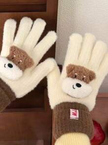 1pc Girly Winter Thermal Five-Finger Gloves | Cute Doll Fluffy Knit Gloves For Student Writing & Typing - Multicolor - View 9