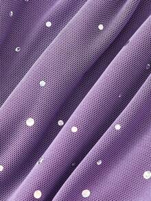 SHEIN MOD Áo thun dài tay xuyên thấu, gợi cảm, đính sequin, kiểu dáng bất đối xứng, chất liệu lưới, tay loe 2 trong 1, phong cách miền Tây, cổ điển, thập niên 70, thích hợp cho tiệc độc thân, mùa thu, Giáng sinh, tiệc tùng, áo lấp lánh. - Màu Lilac Tím - Xem 4