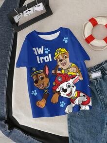 SHEIN | PAW Patrol 男童可爱卡通狗印花圆领短袖T恤，夏季 - 白色 - 查看 5