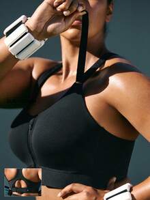 GLOWMODE Plus Size OptiDry Gym Crusher Compressive Quick-Dry Built-In Cups Front Zipper Sports Bra Medium Impact Training Running Workout Gym Wear - Black - View 1