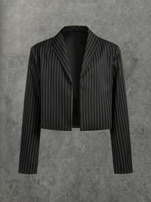 HIMLAND Men's Woven Casual Loose Fit Long Sleeve Cropped Suit Jacket - Black - View 4