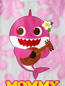 BABY SHARK X SHEIN 女童极简印花圆领短袖T恤 - 白色 - 查看 4