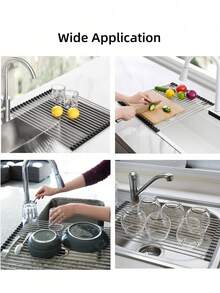 Over-Sink Extendable Dish Rack, Adjustable Stainless Steel Drainer Board With Arms - Multi-Purpose Kitchen & Bathroom Sink Organizer For Utensils, Fruits, Vegetables - Multicolor - View 9