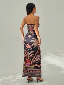 SHEIN PETITE Women's Tropical Plant Print Fitted Camisole Dress, Suitable For Vacation, Back To School, Casual, Office, And Date Wear - Multicolor - View 2