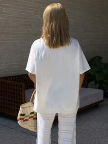 Livesso Cotton Gold Color Loose Casual T-Shirt With Graphic Print, Suitable For Spring And Summer - Beige - View 2