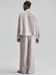 Ontre 2026SS New 2-Piece Set, Women's Dual-Tone Plaid Fabric Dropped Shoulder Long Sleeve Pleated Shirt And Elastic Waist Pants, Modern Elegant Wedding Guest Outfit, Minimalist Romantic French Luxury Feel, Urban Chic Business Casual, High-Quality Airport/Cruise Wear, Middle East Essential, All-Season Versatile, Wedding Series Women's 2-Piece Set 2 Piece Set Women Summer - Multicolor - View 6