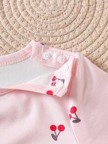 SHEIN Baby Girl Cherry Print Round Neck Short Sleeve Casual Romper - Multicolor - View 8