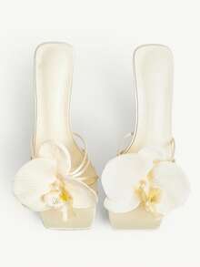 CUCCOO CHICEST Giày sandal nữ đơn giản màu đen họa tiết da rắn, mũi vuông, gót thấp, kiểu dáng thanh lịch, thích hợp cho đám cưới. - Màu vàng nhạt - Xem 2