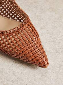 SHUZIA 女式宽版时尚编织尖头露跟平底鞋 - 棕色 - 查看 6