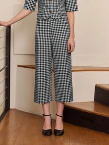 lacRébo Black Gingham Cropped Trousers Cute Vintage Style Spring Summer Going Out French Style Parisian Style Office Vacation - Black and White - View 5