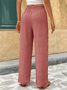 SHEIN Frenchy 女士纯色简约休闲裤 - 藕粉色 - 查看 2