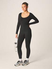 MISSGUIDED Long Sleeve Scoop Neck Full Body Unitard Bodysuit For Layering And Casual Wear - Black - View 5
