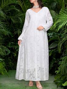 Al Najma Áo kiểu trắng tay phồng cổ chữ V thanh lịch - trắng - Xem 2