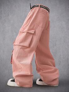 Manfinity Denimwave Men's Casual Loose Flap Pocket Cargo Denim Jeans - Pink - View 2