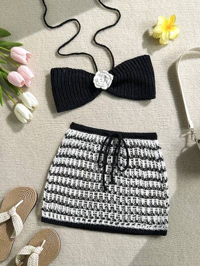 Soleia 女士吊带时尚撞色针织沙滩罩衫