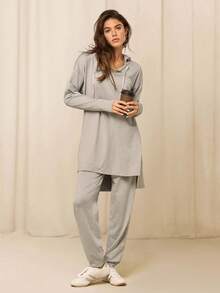 GLOWMODE X Reem Modest CloudKnit Weekend Stroll Soft Stretchy Lightweight Adjustable Drawstring Waist Pockets Relaxed Fit Joggers Daily Casual Street Wear - Grey - View 6