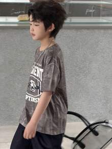 DAZY Áo thun ngắn tay cổ tròn in chữ cho bé trai tuổi teen, kiểu dáng thường ngày, thích hợp mặc mùa hè. - màu nâu - Xem 1