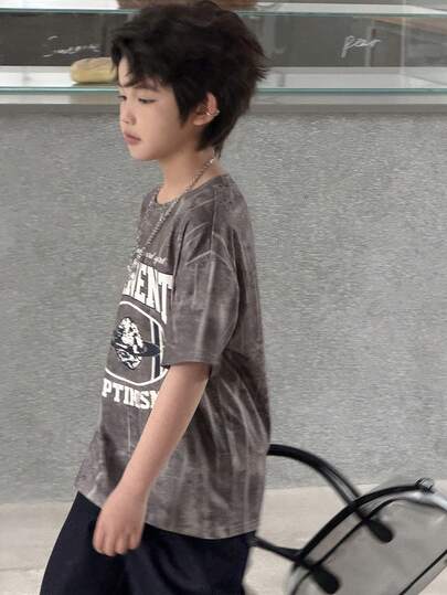 DAZY 男童字母印花圆领短袖休闲T恤 夏季