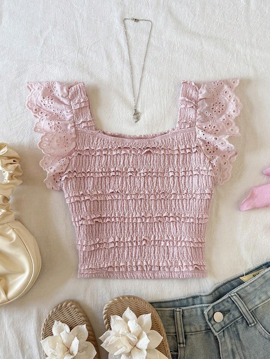 SHEIN Trendig, avslappnad topp med fyrkantig halsringning och ärmlös design för tjejer, trendig - Rosa - Visa 1