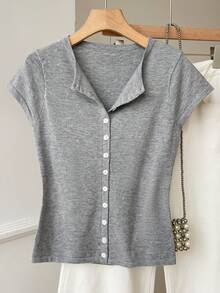 SHEIN EZwear Gray Fitted Knit Cardigan, Versatile For Commuting - Light Grey - View 9