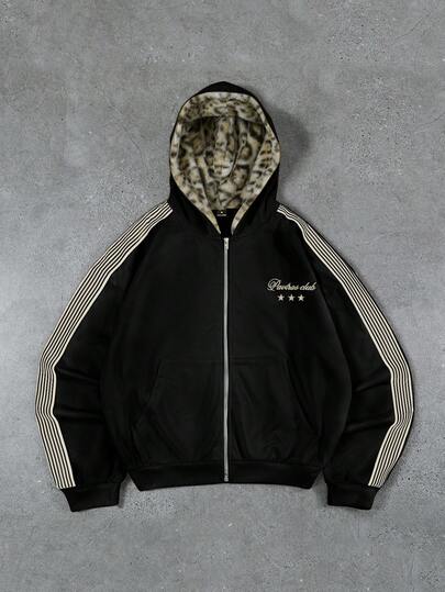 PAVTROS 男士街头服饰，复古风，ins风连帽衫，针织连帽开衫，卫衣，豹纹绒面面料，奢华品质，品牌Logo，可定制，街头服饰，休闲，时尚，户外，返校季，节日礼物，男友礼物，老公礼物