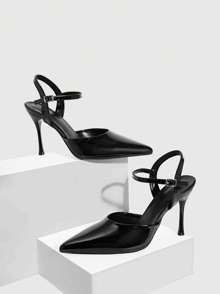 CUCCOO SZL Women Shoes Women's Pointed Thin High Heel Black Ankle Strap Women's High Heel Shoes Shoes Fashion Sexy Party Banquet Nightclub Fashion Simple High Heel Women's Shoes