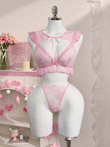 PetitDoll 2 st/set kvinnors spets rygglösa axelbandsunderkläder - Rosa - Visa 6