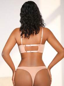 NudeFit 2pcs/Set Detachable Strap Bandeau Non-Slip Women Lingerie Set - Apricot - View 2