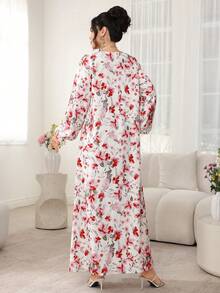 Yasmyna Floral Print Lantern Sleeve Kaftan Dress - Multicolor - View 5