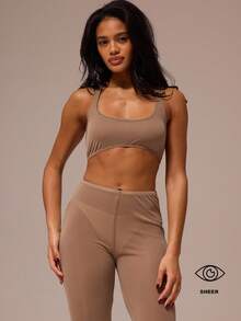 MUSERA ESSENTIALS Scoop Neck Racer Back Sheer Mesh Bralette Top Winter Spring Night Out Sexy Cute Mesh Essential - Camel - View 1