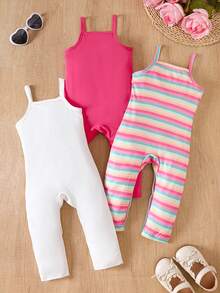 SHEIN Matching Sister & Mother Styles, Baby Girls Casual All-Match Versatile Daily Wear Fitted Ribbed Camisole & Leggings Set, Black + Heather Gray + Leopard Print - Multicolor - View 2