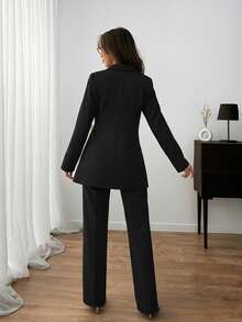 EURMUSE WOMEN ELEGANT SUIT SET WITH BELT DETAILED - Black - View 2