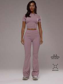 Musera Sport 运动T恤和瑜伽裤套装，适合运动健身、健身房、普拉提、日常休闲等场合，烟晶色 - 淺灰紫 - 查看 1