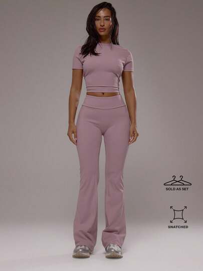 Musera Sport Active T-Shirt And Yoga Pants Set Sport Workout Gym Pilates Fitness Daily Casual Smoky Quartz