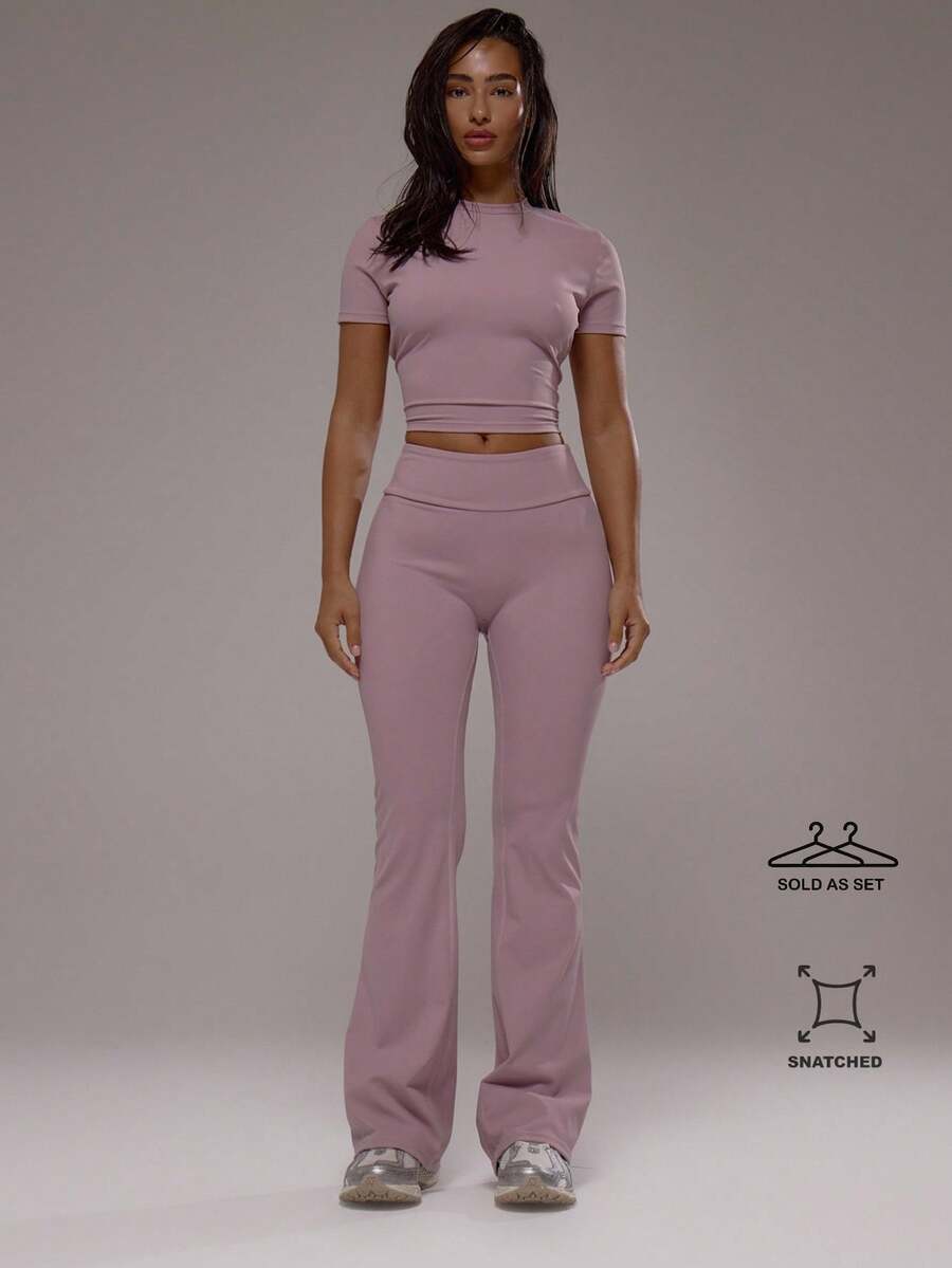 Musera Sport 运动T恤和瑜伽裤套装，适合运动健身、健身房、普拉提、日常休闲等场合，烟晶色 - 淺灰紫 - 查看 1