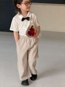 DAZY Young Boy Gentleman Style Short Sleeve Single-Breasted Shirt And Pants Set - White - View 6