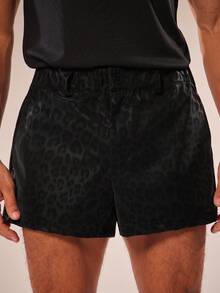 FeverCity Men's Casual Leopard Print Slant Pocket Shorts, Summer - Black - View 3