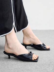 CUCCOO BIZCHIC Fashion V-Mouth Simple Atmosphere High-Heeled Women's Sandals Half Drag - Black - View 6