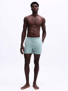 SUMWON 弹性腰带沙滩泳裤，饰有刺绣logo，直筒裤脚，夏季泳池休闲泳装，抽绳腰带 - 綠色 - 查看 4