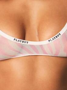 Missguided x Playboy Printed Bra And Panty Set With Logo Tape Details Zebra Print Balconette Lingerie Intimate Underwear Collection - Multicolor - View 5