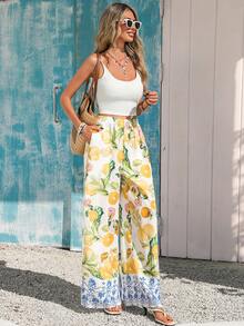 Vivid Eden Quần nữ ống đứng in họa tiết toàn thân, dáng rộng, cạp chun, kiểu dáng thường ngày, thích hợp cho kỳ nghỉ, phong cách nghỉ dưỡng, ngày lễ và hẹn hò; trang phục đi biển cho nữ, đồ nghỉ mát cho nữ, trang phục ngày lễ cho nữ, trang phục nghỉ hè, quần boho cho nữ, quần bohemian, quần đi biển cho nữ, quần mùa hè, quần ống rộng cho nữ, thích hợp cho kỳ nghỉ biển, quần in họa tiết chanh, quần in họa tiết hoa, quần dài mùa hè cho nữ - Màu vàng - Xem 10