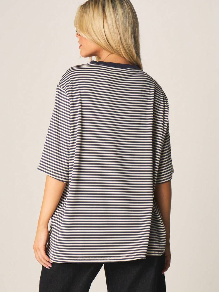 MISSGUIDED Oversized Striped T-Shirt With Triangle Bra Detail Short Sleeve Crew Neck Casual Summer Top Relaxed Fit Layered Design