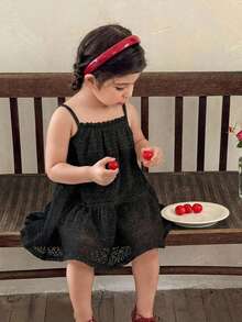 LMoss Kids 女婴针织修身休闲吊带裙 - 黑色 - 查看 8