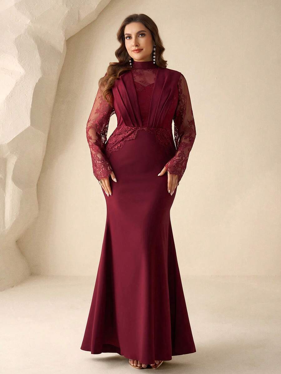 Coutiva 高端晚礼服、正式礼服、优雅新娘母亲礼服 - 酒紅色 - 查看 1